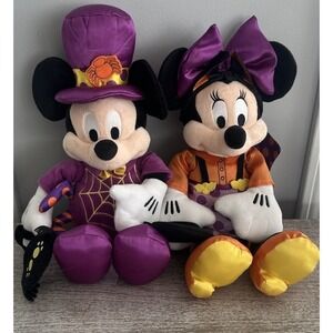 Authentic Disney Halloween Minnie Mouse As A Bat & Spider Mickey Plush 14 Inches